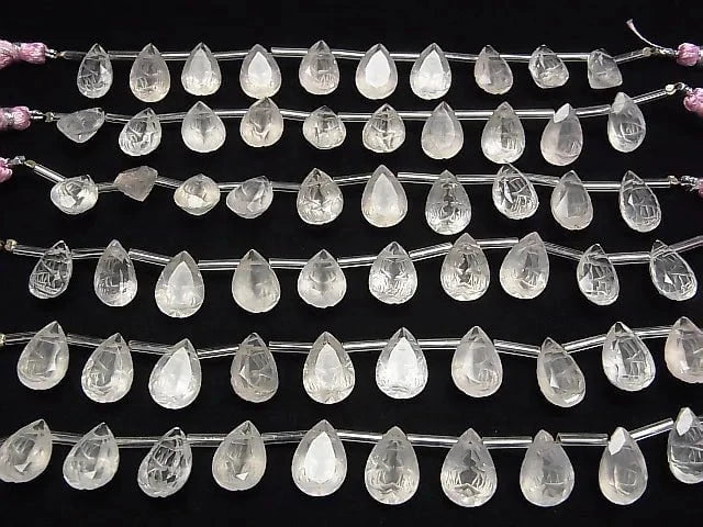 [Video] High Quality Rose Quartz AAA Carved Pear shape Faceted 14x10mm 1strand (8pcs)