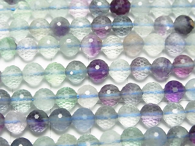 [Video] High Quality! Multicolor Fluorite AAA- 128Faceted Round 6mm 1strand beads (aprx.15inch / 38cm)