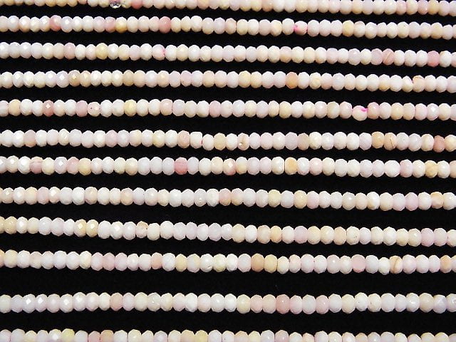 [Video] High Quality! Pink Opal AA+ Faceted Button Rondelle 3x3x1.5mm 1strand beads (aprx.15inch / 37cm)