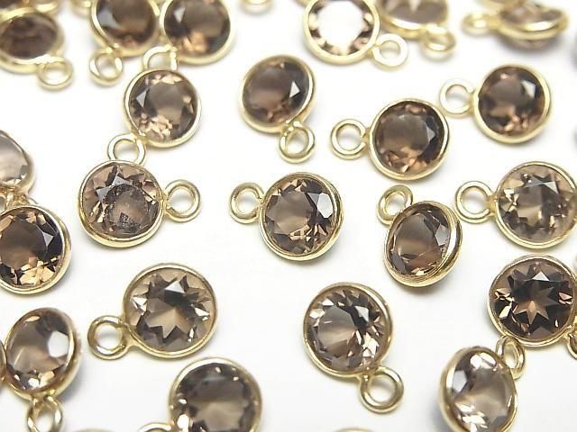 [Video]High Quality Smoky Quartz AAA Bezel Setting Round Faceted 6x6mm 18KGP 5pcs