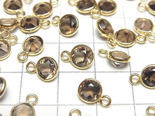 [Video]High Quality Smoky Quartz AAA Bezel Setting Round Faceted 6x6mm 18KGP 5pcs