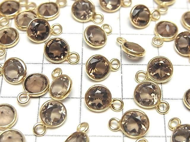 [Video]High Quality Smoky Quartz AAA Bezel Setting Round Faceted 6x6mm 18KGP 5pcs