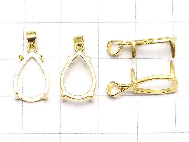 [Video]Silver925 Pendant Frame Pear shape 14x10mm Hairline 18KGP 1pc