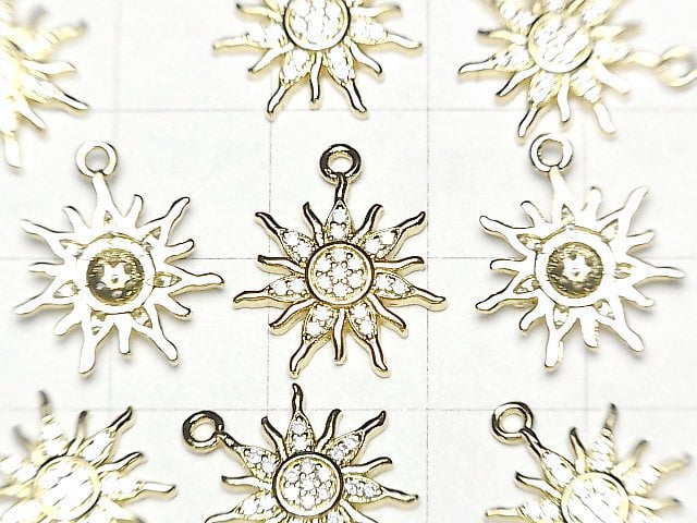 [Video] Metal parts Sun motif charm 16x14mm Gold color (with CZ) 1pc