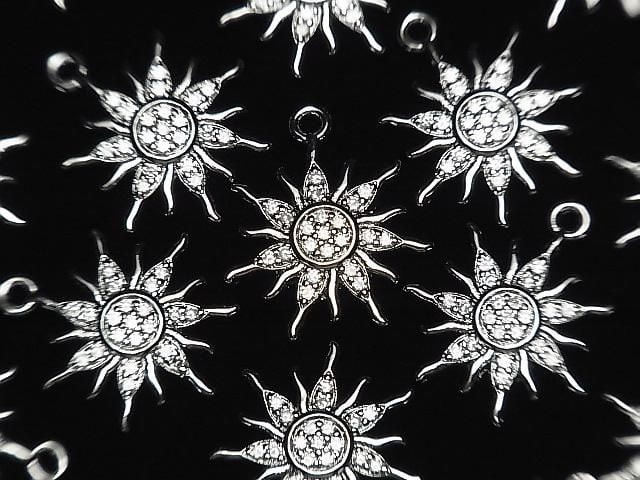 [Video] Metal Sun Motif Charm 16x14mm Silver (with CZ) 1pc