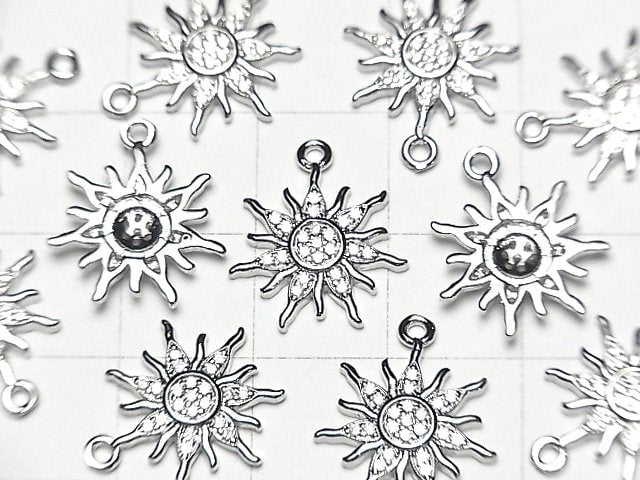 [Video] Metal parts Sun motif charm 16x14mm Silver color (with CZ) 1pc