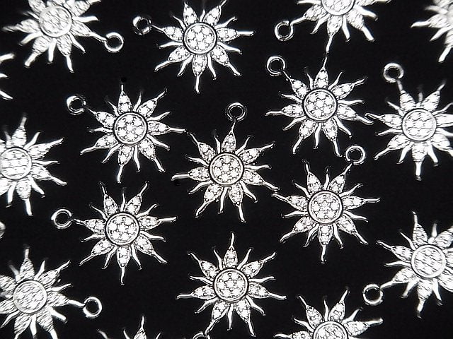 [Video] Metal Sun Motif Charm 16x14mm Silver (with CZ) 1pc