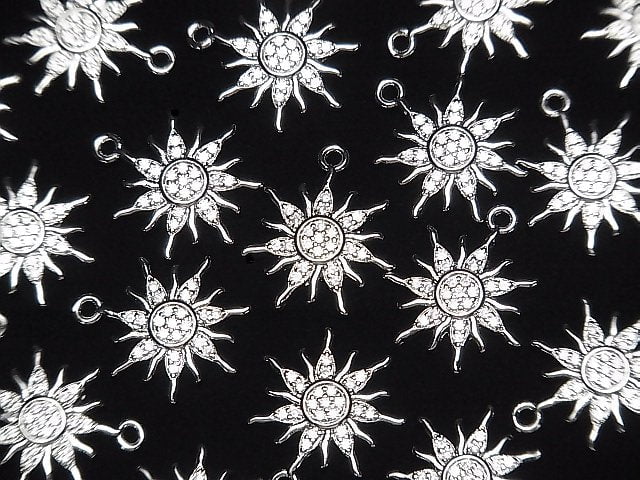 [Video] Metal parts Sun motif charm 16x14mm Silver color (with CZ) 1pc