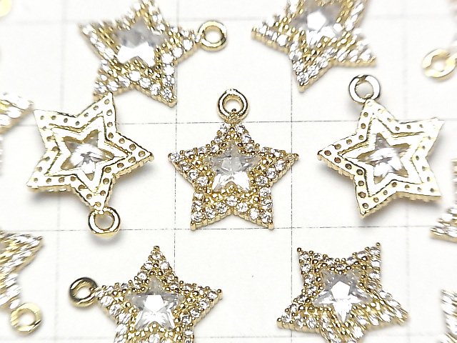 [Video] Metal Parts Star Motif Charm 13x11mm Gold Color (with CZ) 1pc