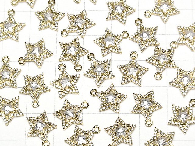 [Video] Metal Parts Star Motif Charm 13x11mm Gold Color (with CZ) 1pc