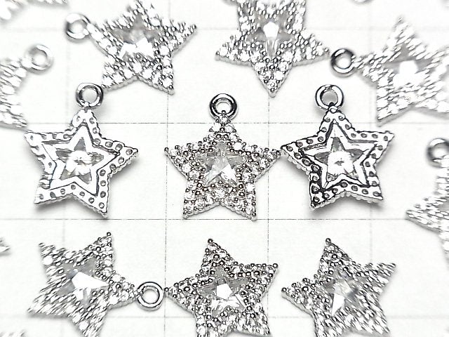 [Video] Metal Parts Star Motif Charm 13x11mm Silver Color (with CZ) 1pc