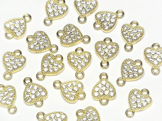 [Video] Silver925 Joint Part, Heart Motif (with CZ), 7x7.5x1.5mm, 18KGP, 1pc