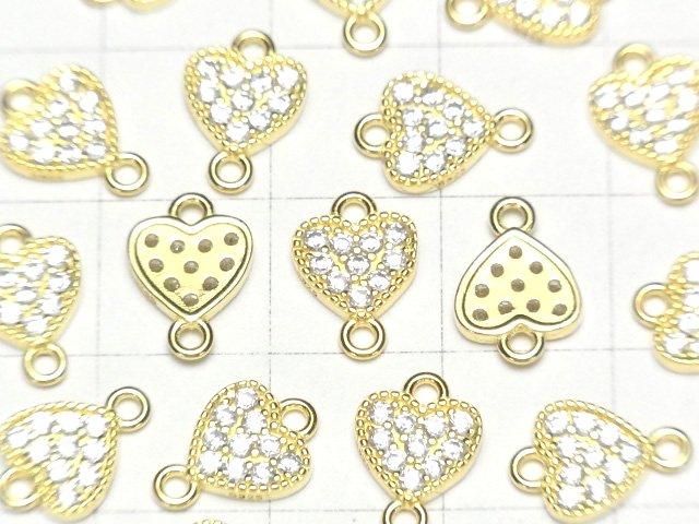 [Video] Silver925 Joint Part, Heart Motif (with CZ), 7x7.5x1.5mm, 18KGP, 1pc