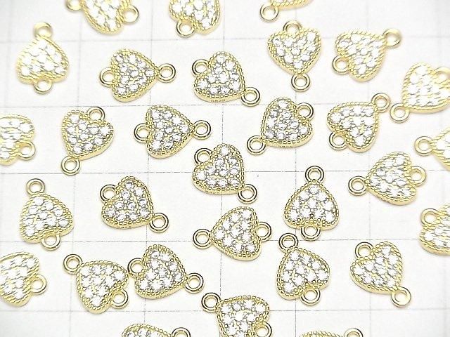 [Video] Silver925 Joint Part, Heart Motif (with CZ), 7x7.5x1.5mm, 18KGP, 1pc