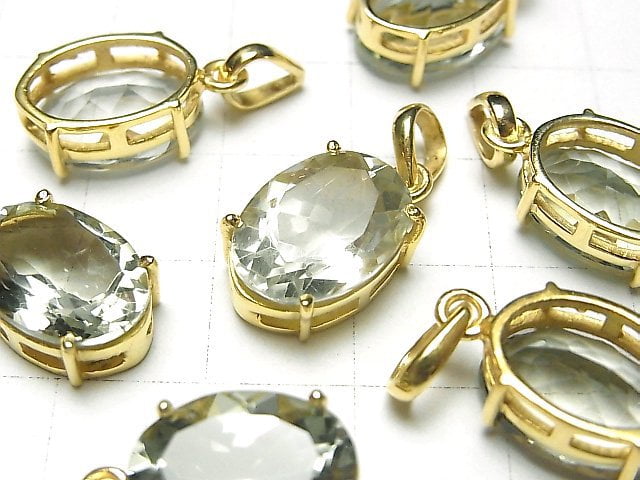 [Video] High Quality Green Amethyst AAA Oval Faceted Pendant 14x10mm 18KGP 1pc