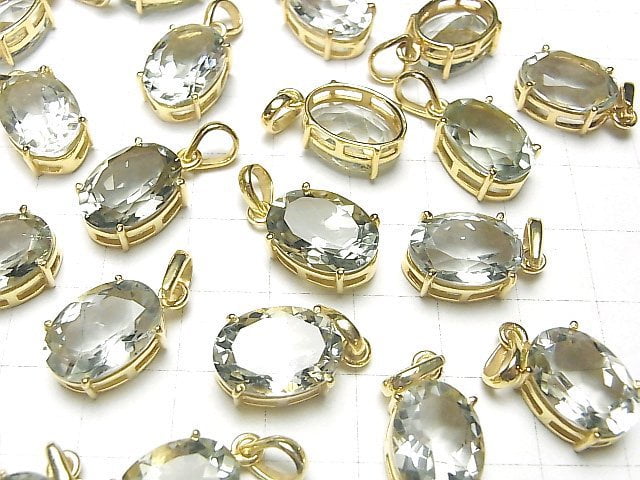 [Video] High Quality Green Amethyst AAA Oval Faceted Pendant 14x10mm 18KGP 1pc