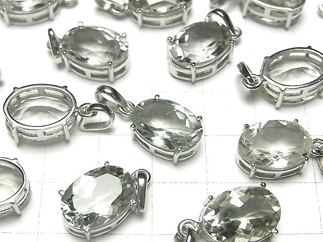 [Video] High Quality Green Amethyst AAA Oval Faceted Pendant 14x10mm Silver925 1pc