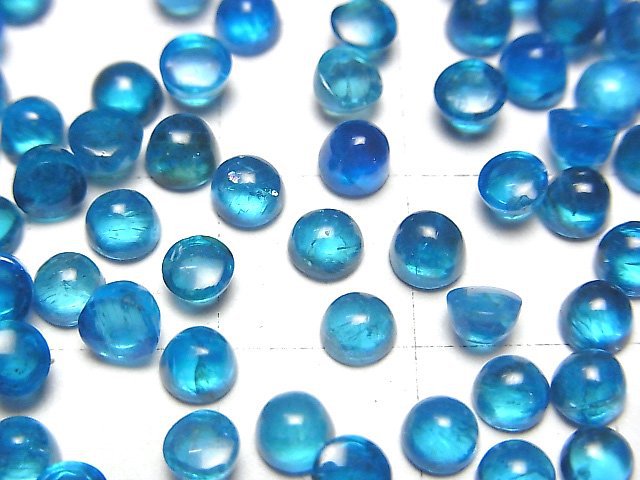 [Video] High Quality Neon Blue Apatite AA++ Round Cabochon 4x4mm 4pcs