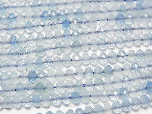 [Video]High Quality! Aquamarine AA++ Faceted Button Rondelle 4x4x2.5mm 1strand beads (aprx.15inch/36cm)