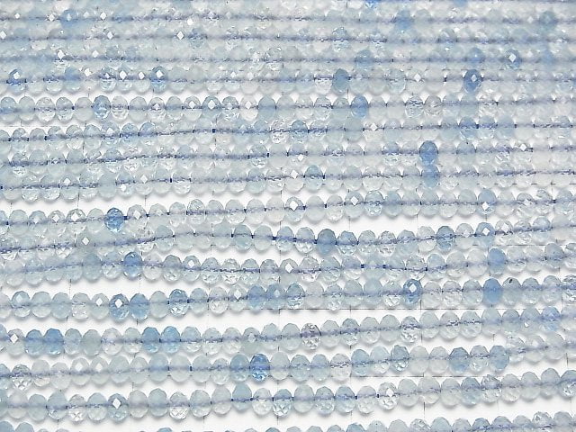 [Video]High Quality! Aquamarine AA++ Faceted Button Roundel 4x4x2.5mm 1strand beads (aprx.15inch/36cm)