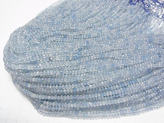 [Video]High Quality! Aquamarine AA++ Faceted Button Rondelle 4x4x2.5mm 1strand beads (aprx.15inch/36cm)