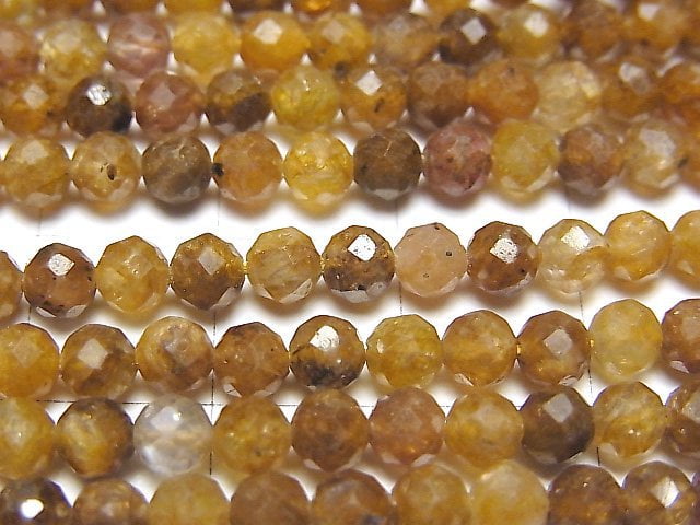 [Video] High Quality! Yellow Brown Sapphire AA Faceted Round 4mm 1strand beads (aprx.15inch / 37cm)