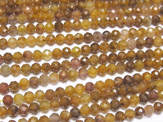 [Video] High Quality! Yellow Brown Sapphire AA Faceted Round 4mm 1strand beads (aprx.15inch / 37cm)