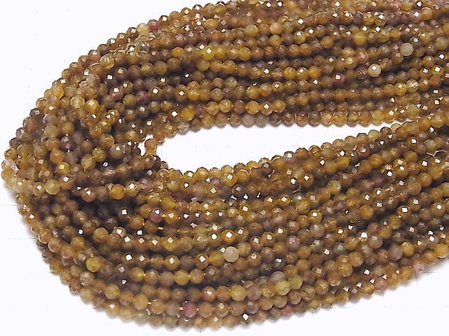 [Video] High Quality! Yellow Brown Sapphire AA Faceted Round 4mm 1strand beads (aprx.15inch / 37cm)