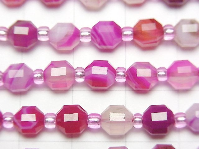 [Video] High Quality! Pink Stripe Agate Double Point Faceted Tube 6x5mm 1strand beads (aprx.15inch / 37cm)