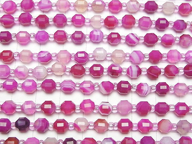 [Video] High Quality! Pink Stripe Agate Double Point Faceted Tube 6x5mm 1strand beads (aprx.15inch / 37cm)