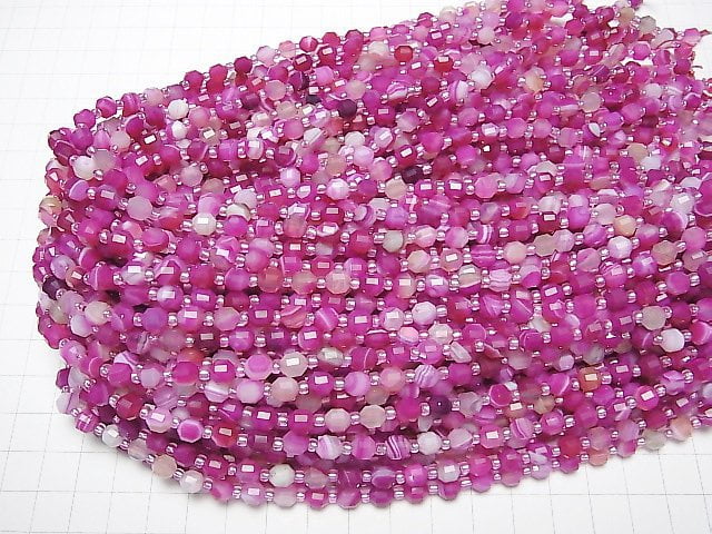 [Video] High Quality! Pink Stripe Agate Double Point Faceted Tube 6x5mm 1strand beads (aprx.15inch / 37cm)