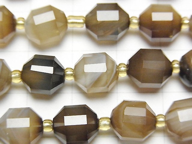 [Video] High Quality! Brown Stripe Agate AAA Double Point Faceted Tube 10x9mm half or 1strand beads (aprx.15inch / 36cm)