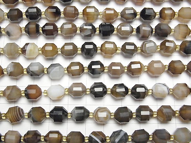 [Video] High Quality! Brown Stripe Agate AAA Double Point Faceted Tube 10x9mm half or 1strand beads (aprx.15inch / 36cm)