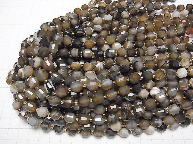 [Video] High Quality! Brown Stripe Agate AAA Double Point Faceted Tube 10x9mm half or 1strand beads (aprx.15inch / 36cm)