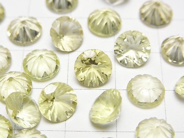 [Video] High Quality Lemon Quartz AAA Carved Round Faceted 8x8mm 3pcs