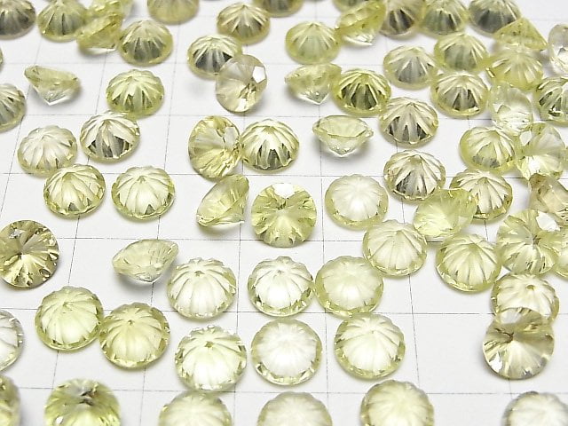 [Video] High Quality Lemon Quartz AAA Carved Round Faceted 8x8mm 3pcs