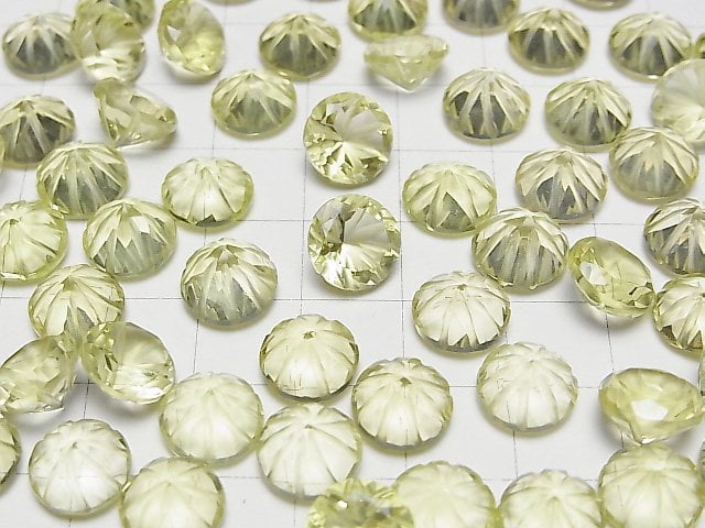 [Video] High Quality Lemon Quartz AAA Carved Round Faceted 10x10mm 2pcs