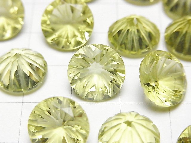 [Video] High Quality Lemon Quartz AAA Carved Round Faceted 12x12mm 1pc