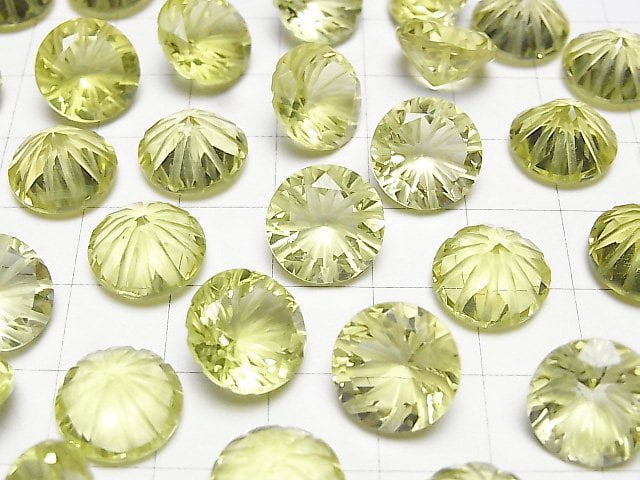 [Video] High Quality Lemon Quartz AAA Carved Round Faceted 12x12mm 1pc