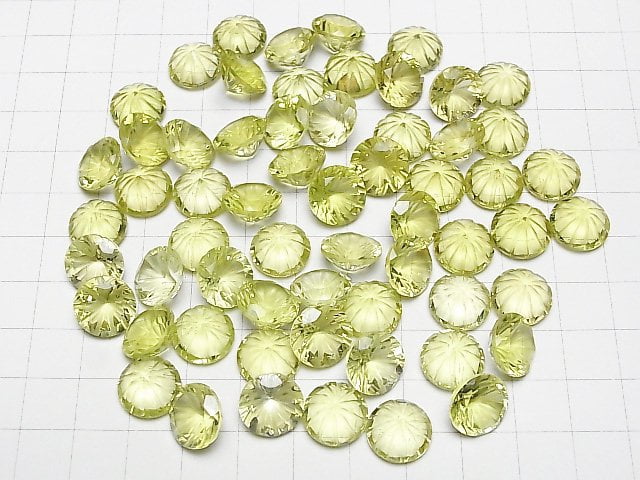 [Video] High Quality Lemon Quartz AAA Carved Round Faceted 12x12mm 1pc