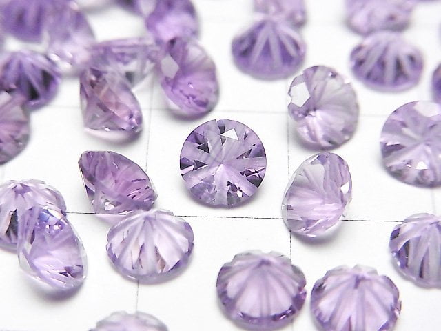 [Video] High Quality Amethyst AAA Carved Round Faceted 6x6mm 5pcs