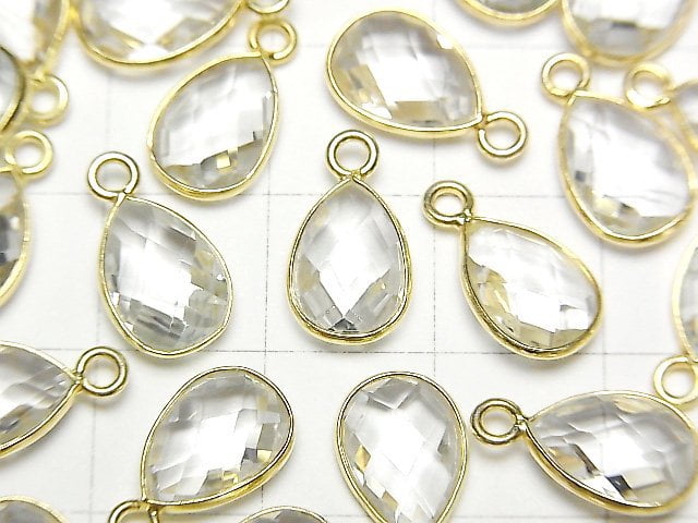 [Video] High Quality White Topaz AAA Bezel Setting Faceted Pear Shape 11x8mm 18KGP 3pcs