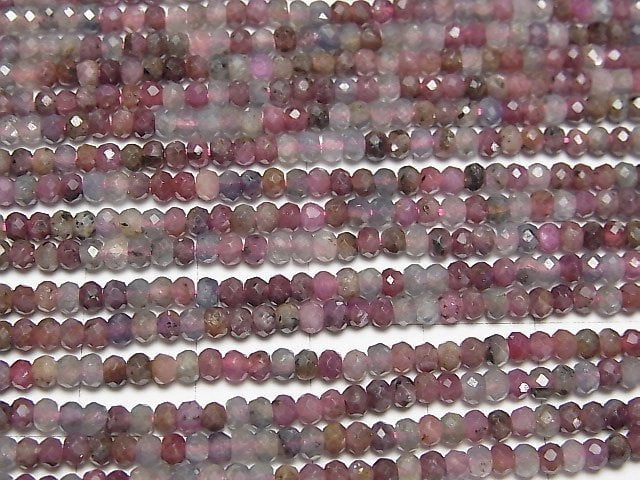 [Video] High Quality! Ruby & Sapphire AA Faceted Button Rondelle 3x3x2mm 1strand beads (aprx.15inch / 38cm)