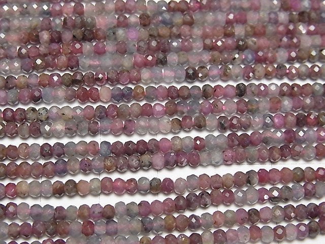 [Video] High Quality! Ruby & Sapphire AA Faceted Button Roundel 3x3x2mm 1strand beads (aprx.15inch / 38cm)