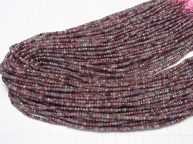 [Video] High Quality! Ruby & Sapphire AA Faceted Button Roundel 3x3x2mm 1strand beads (aprx.15inch / 38cm)