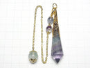 [Video] Fluorite AA++ Pendulum 70x16x16mm Gold color with chain 1pc