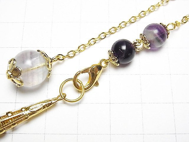 [Video] Fluorite AA++ Pendulum 70x16x16mm Gold color with chain 1pc