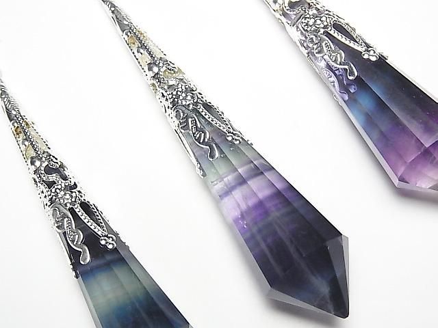 [Video] Fluorite AA++ Pendulum 70x16x16mm with Chain, Silver Color, 1pc