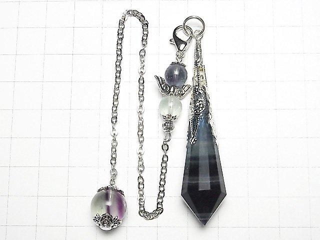 [Video] Fluorite AA++ Pendulum 70x16x16mm with Chain, Silver Color, 1pc