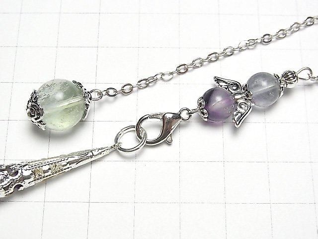 [Video] Fluorite AA++ Pendulum 70x16x16mm with Chain, Silver Color, 1pc